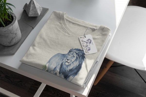 Paul Sinus Art Herren Shirt 100% gekämmte Bio-Baumwolle T-Shirt Aquarell Löwe Blumen Afrika Motiv Nachhaltig Ökomo Osterangebot