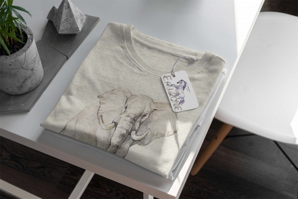 Paul Sinus Art Herren Shirt 100% gekämmte Bio-Baumwolle T-Shirt Aquarell Elefant Motiv Nachhaltig Ökomode aus erne Muttertagsangebot