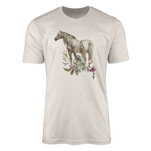 Paul Sinus Art Herren Shirt 100% gekämmte Bio-Baumwolle T-Shirt Aquarell Pferd Blumen Motiv Nachhaltig Ökomode aus
