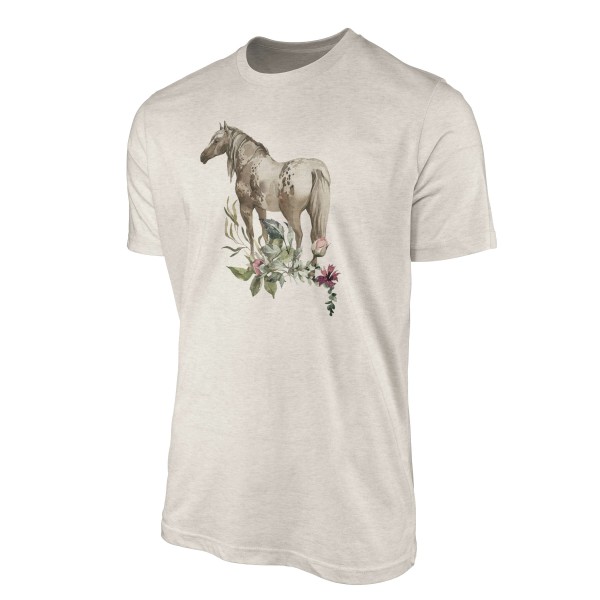 Paul Sinus Art Herren Shirt 100% gekämmte Bio-Baumwolle T-Shirt Aquarell Pferd Blumen Motiv Nachhaltig Ökomode aus Vatertagsangebot