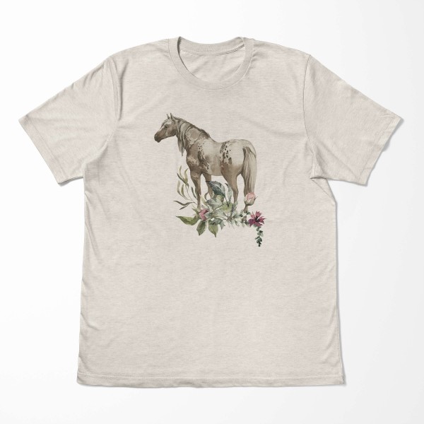 Paul Sinus Art Herren Shirt 100% gekämmte Bio-Baumwolle T-Shirt Aquarell Pferd Blumen Motiv Nachhaltig Ökomode aus Vatertagsangebot