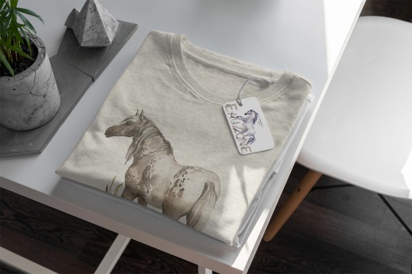Paul Sinus Art Herren Shirt 100% gekämmte Bio-Baumwolle T-Shirt Aquarell Pferd Blumen Motiv Nachhaltig Ökomode aus Vatertagsangebot