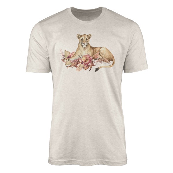 Paul Sinus Art Herren Shirt 100% gekämmte Bio-Baumwolle T-Shirt Aquarell Löwin Blumen Savanne Motiv Nachhaltig Öko