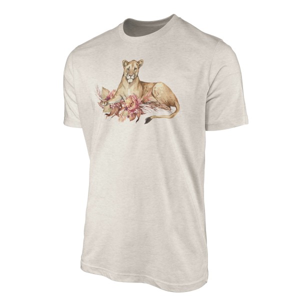 Paul Sinus Art Herren Shirt 100% gekämmte Bio-Baumwolle T-Shirt Aquarell Löwin Blumen Savanne Motiv Nachhaltig Öko Valentinstagsangebot