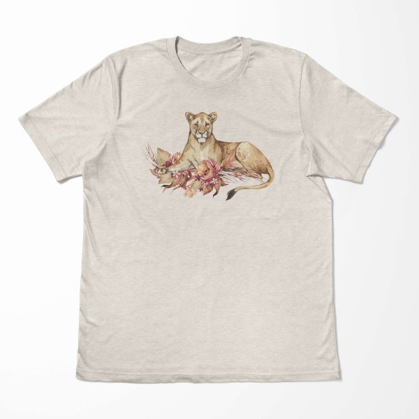 Paul Sinus Art Herren Shirt 100% gekämmte Bio-Baumwolle T-Shirt Aquarell Löwin Blumen Savanne Motiv Nachhaltig Öko Valentinstagsangebot