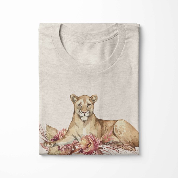 Paul Sinus Art Herren Shirt 100% gekämmte Bio-Baumwolle T-Shirt Aquarell Löwin Blumen Savanne Motiv Nachhaltig Öko Valentinstagsangebot