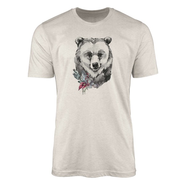 Paul Sinus Art Herren Shirt 100% gekämmte Bio-Baumwolle T-Shirt Aquarell Porträt Bär Motiv Nachhaltig Ökomode aus