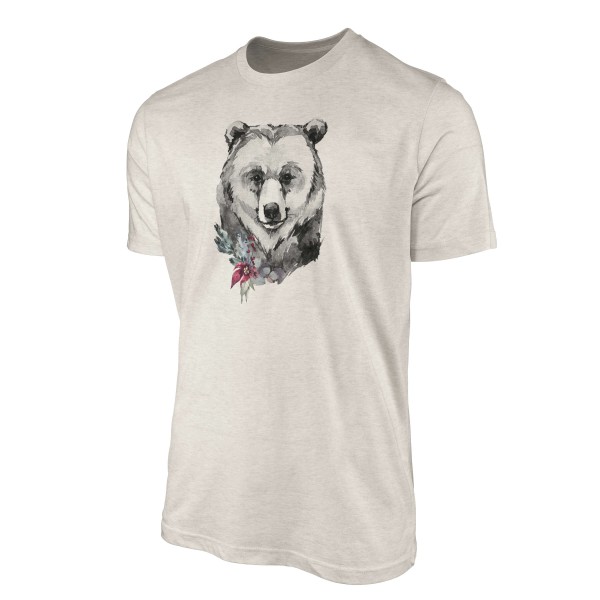Paul Sinus Art Herren Shirt 100% gekämmte Bio-Baumwolle T-Shirt Aquarell Porträt Bär Motiv Nachhaltig Ökomode aus Jubiläumsangebot