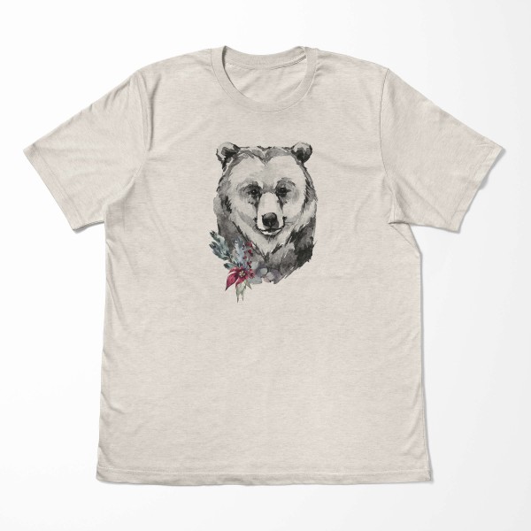 Paul Sinus Art Herren Shirt 100% gekämmte Bio-Baumwolle T-Shirt Aquarell Porträt Bär Motiv Nachhaltig Ökomode aus Jubiläumsangebot