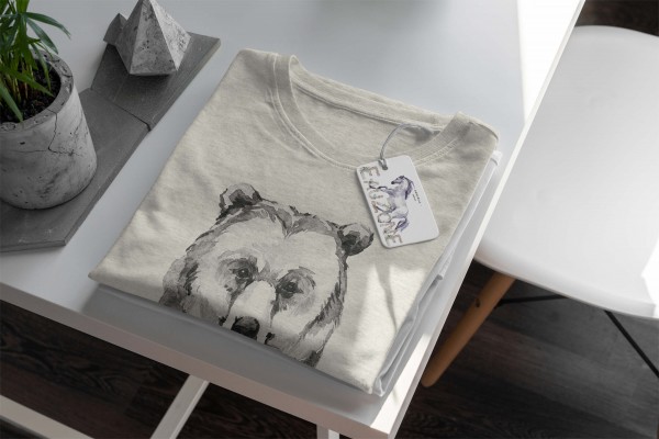 Paul Sinus Art Herren Shirt 100% gekämmte Bio-Baumwolle T-Shirt Aquarell Porträt Bär Motiv Nachhaltig Ökomode aus Jubiläumsangebot