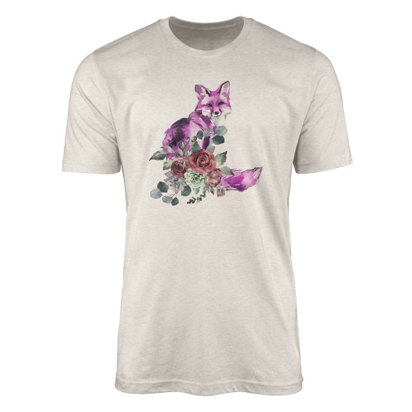 Paul Sinus Art Herren Shirt 100% gekämmte Bio-Baumwolle T-Shirt Aquarell Fuchs Blumen Motiv Nachhaltig Ökomode aus