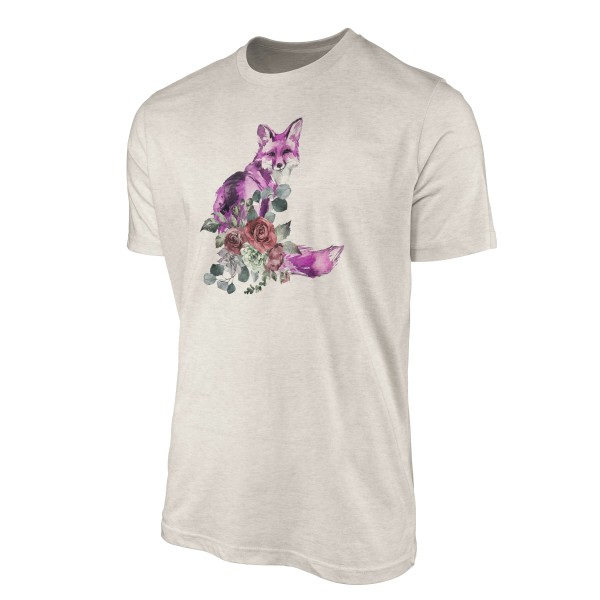 Paul Sinus Art Herren Shirt 100% gekämmte Bio-Baumwolle T-Shirt Aquarell Fuchs Blumen Motiv Nachhaltig Ökomode aus Lagerräumung
