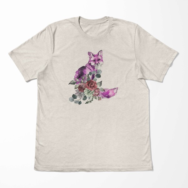 Paul Sinus Art Herren Shirt 100% gekämmte Bio-Baumwolle T-Shirt Aquarell Fuchs Blumen Motiv Nachhaltig Ökomode aus Lagerräumung