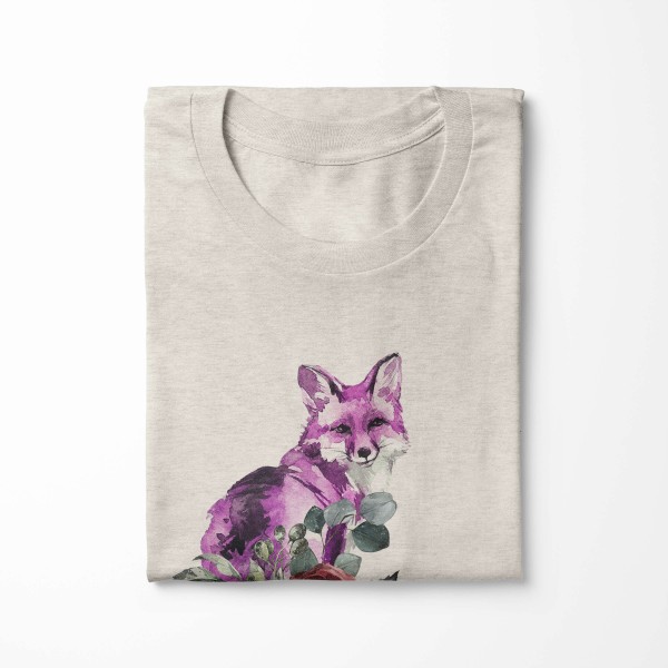 Paul Sinus Art Herren Shirt 100% gekämmte Bio-Baumwolle T-Shirt Aquarell Fuchs Blumen Motiv Nachhaltig Ökomode aus Lagerräumung