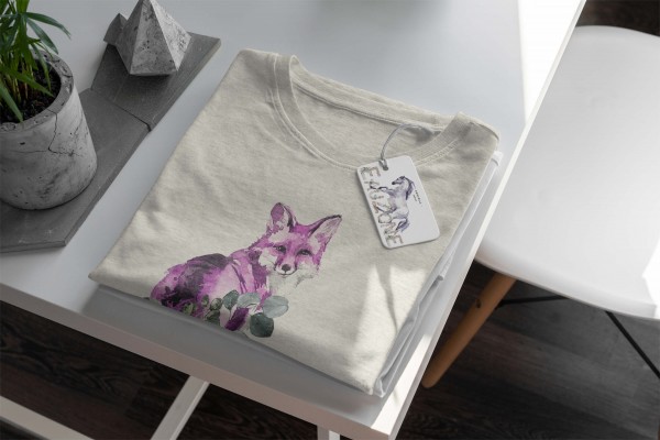 Paul Sinus Art Herren Shirt 100% gekämmte Bio-Baumwolle T-Shirt Aquarell Fuchs Blumen Motiv Nachhaltig Ökomode aus Lagerräumung