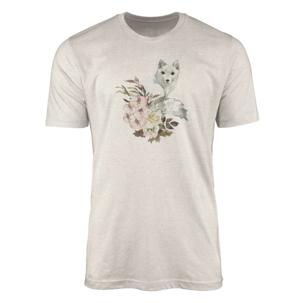 Paul Sinus Art Herren Shirt 100% gekämmte Bio-Baumwolle T-Shirt Aquarell Polarfuchs Blumen Motiv Nachhaltig Ökomod