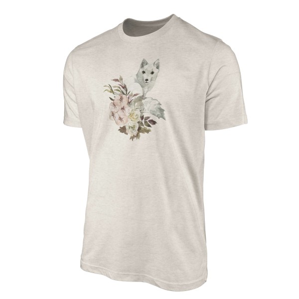 Paul Sinus Art Herren Shirt 100% gekämmte Bio-Baumwolle T-Shirt Aquarell Polarfuchs Blumen Motiv Nachhaltig Ökomod Heißer Verkauf