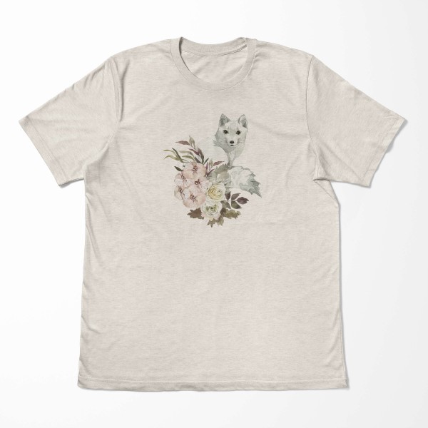 Paul Sinus Art Herren Shirt 100% gekämmte Bio-Baumwolle T-Shirt Aquarell Polarfuchs Blumen Motiv Nachhaltig Ökomod Heißer Verkauf