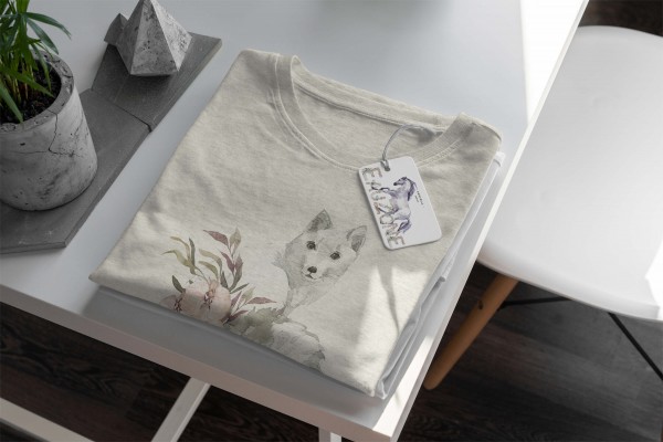 Paul Sinus Art Herren Shirt 100% gekämmte Bio-Baumwolle T-Shirt Aquarell Polarfuchs Blumen Motiv Nachhaltig Ökomod Heißer Verkauf