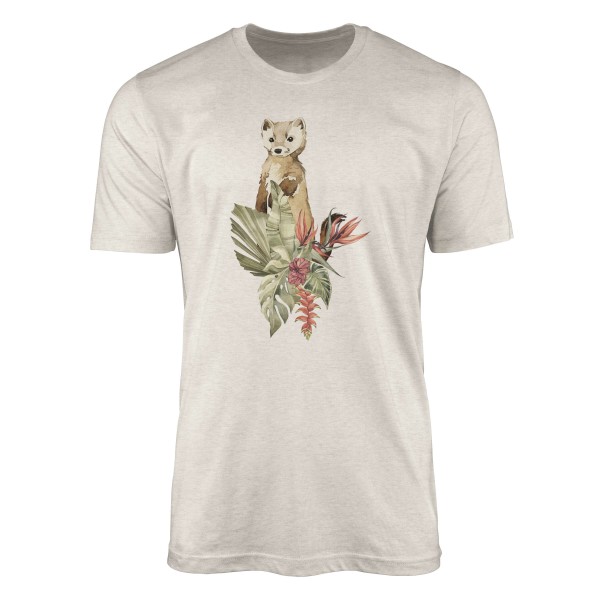 Paul Sinus Art Herren Shirt 100% gekämmte Bio-Baumwolle T-Shirt Aquarell Wiesel Blumen Motiv Nachhaltig Ökomode au