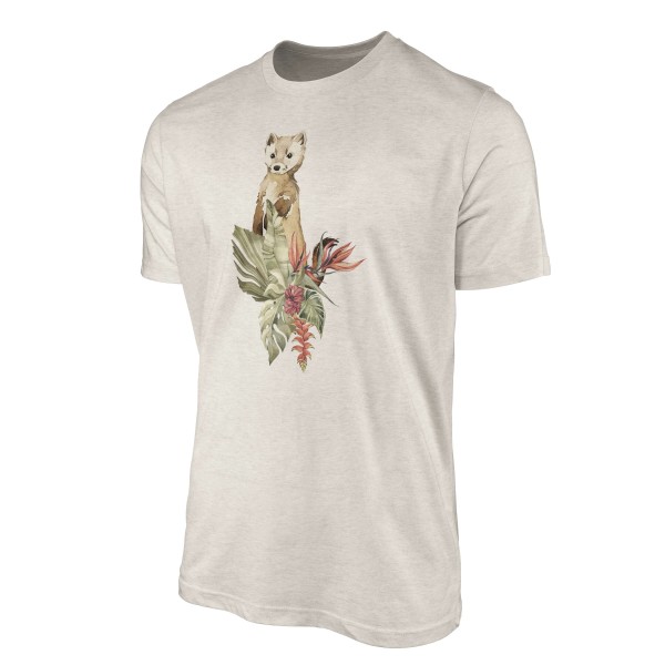Paul Sinus Art Herren Shirt 100% gekämmte Bio-Baumwolle T-Shirt Aquarell Wiesel Blumen Motiv Nachhaltig Ökomode au Top Angebot