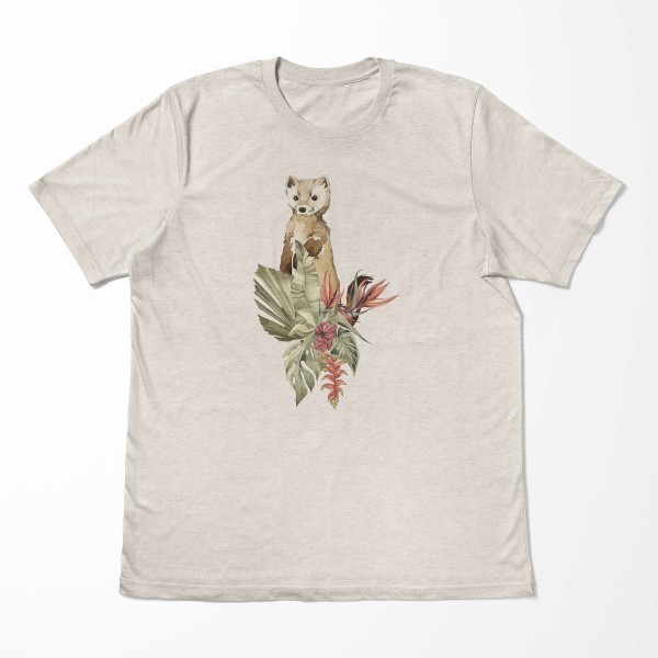 Paul Sinus Art Herren Shirt 100% gekämmte Bio-Baumwolle T-Shirt Aquarell Wiesel Blumen Motiv Nachhaltig Ökomode au Top Angebot