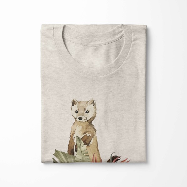 Paul Sinus Art Herren Shirt 100% gekämmte Bio-Baumwolle T-Shirt Aquarell Wiesel Blumen Motiv Nachhaltig Ökomode au Top Angebot