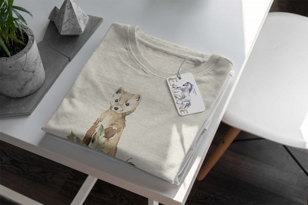 Paul Sinus Art Herren Shirt 100% gekämmte Bio-Baumwolle T-Shirt Aquarell Wiesel Blumen Motiv Nachhaltig Ökomode au Top Angebot