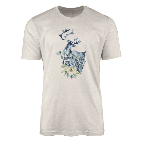 Paul Sinus Art Herren Shirt 100% gekämmte Bio-Baumwolle T-Shirt Aquarell Elch Blumen Motiv Nachhaltig Ökomode aus