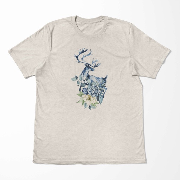 Paul Sinus Art Herren Shirt 100% gekämmte Bio-Baumwolle T-Shirt Aquarell Elch Blumen Motiv Nachhaltig Ökomode aus Neueste Mode