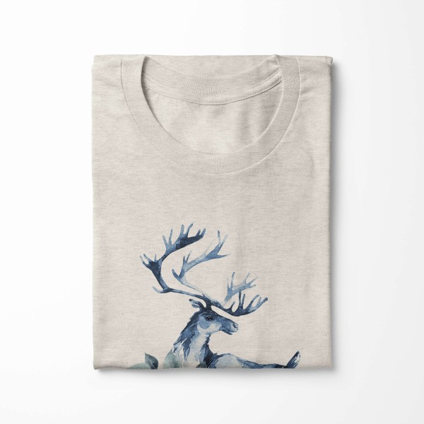 Paul Sinus Art Herren Shirt 100% gekämmte Bio-Baumwolle T-Shirt Aquarell Elch Blumen Motiv Nachhaltig Ökomode aus Neueste Mode