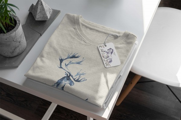 Paul Sinus Art Herren Shirt 100% gekämmte Bio-Baumwolle T-Shirt Aquarell Elch Blumen Motiv Nachhaltig Ökomode aus Neueste Mode