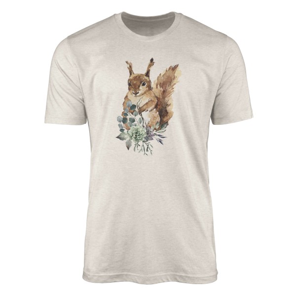 Paul Sinus Art Herren Shirt 100% gekämmte Bio-Baumwolle T-Shirt Aquarell Eichhörnchen Motiv Nachhaltig Ökomode aus