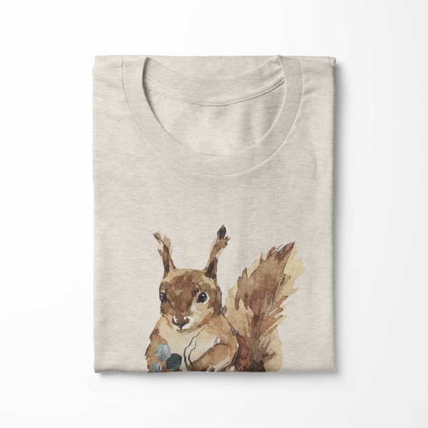 Paul Sinus Art Herren Shirt 100% gekämmte Bio-Baumwolle T-Shirt Aquarell Eichhörnchen Motiv Nachhaltig Ökomode aus Online Outlet