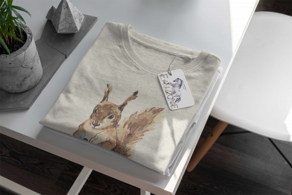 Paul Sinus Art Herren Shirt 100% gekämmte Bio-Baumwolle T-Shirt Aquarell Eichhörnchen Motiv Nachhaltig Ökomode aus Online Outlet