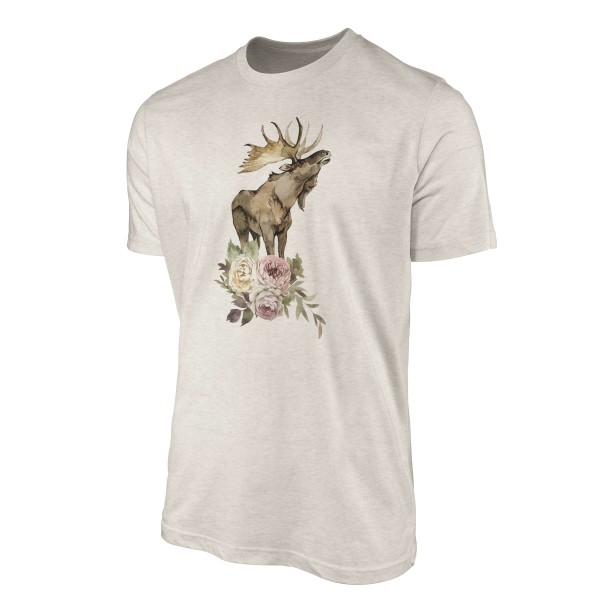 Paul Sinus Art Herren Shirt 100% gekämmte Bio-Baumwolle T-Shirt Aquarell Elch Blumen Motiv Nachhaltig Ökomode aus Exklusive Angebote