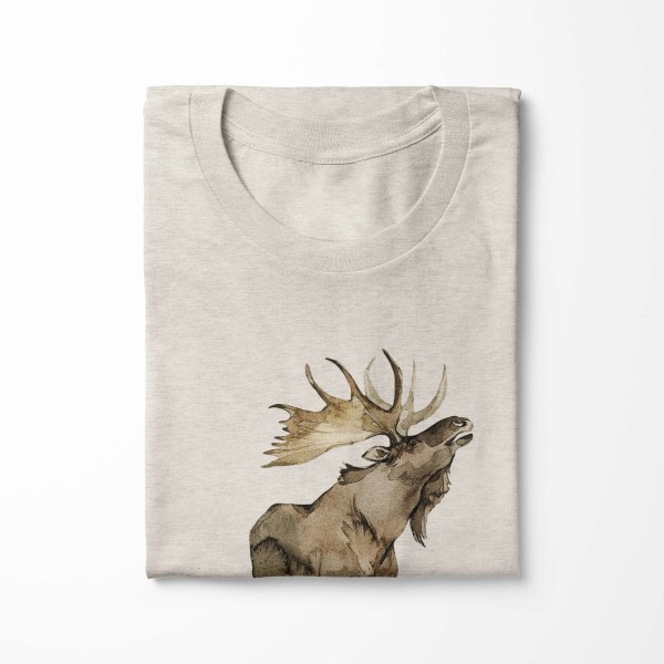 Paul Sinus Art Herren Shirt 100% gekämmte Bio-Baumwolle T-Shirt Aquarell Elch Blumen Motiv Nachhaltig Ökomode aus Exklusive Angebote