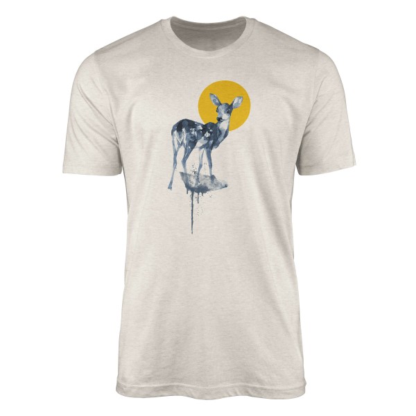 Paul Sinus Art Herren Shirt 100% gekämmte Bio-Baumwolle T-Shirt Aquarell Reh Motiv Nachhaltig Ökomode aus erneuerb