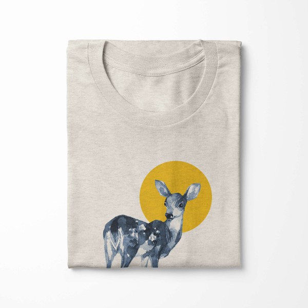 Paul Sinus Art Herren Shirt 100% gekämmte Bio-Baumwolle T-Shirt Aquarell Reh Motiv Nachhaltig Ökomode aus erneuerb Blitzangebot