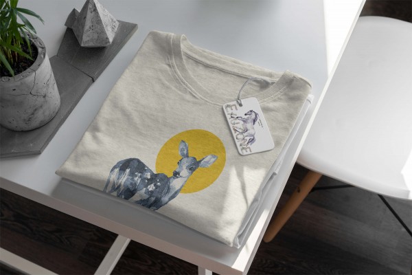 Paul Sinus Art Herren Shirt 100% gekämmte Bio-Baumwolle T-Shirt Aquarell Reh Motiv Nachhaltig Ökomode aus erneuerb Blitzangebot