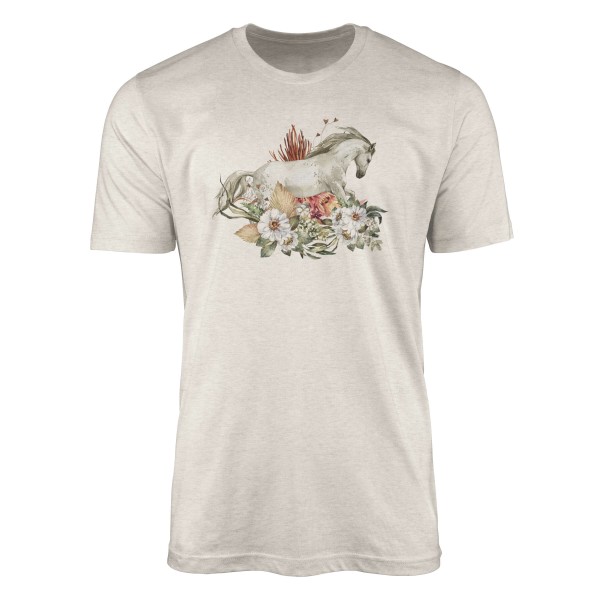 Paul Sinus Art Herren Shirt 100% gekämmte Bio-Baumwolle T-Shirt Aquarell Pferd Blumen Motiv Nachhaltig Ökomode aus