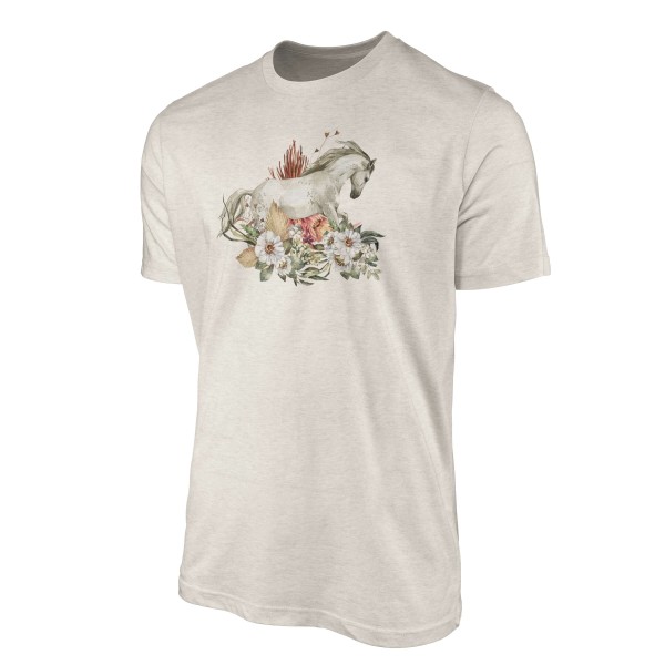 Paul Sinus Art Herren Shirt 100% gekämmte Bio-Baumwolle T-Shirt Aquarell Pferd Blumen Motiv Nachhaltig Ökomode aus Große Rabatte