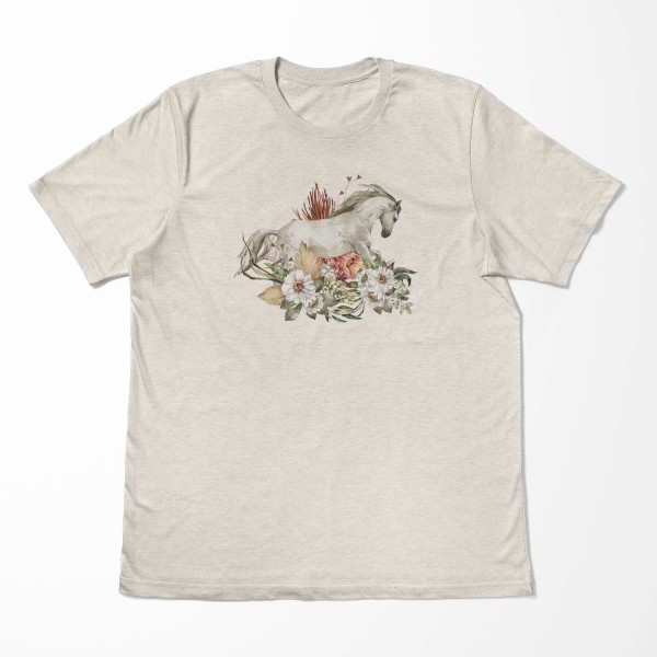 Paul Sinus Art Herren Shirt 100% gekämmte Bio-Baumwolle T-Shirt Aquarell Pferd Blumen Motiv Nachhaltig Ökomode aus Große Rabatte