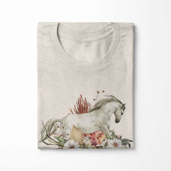 Paul Sinus Art Herren Shirt 100% gekämmte Bio-Baumwolle T-Shirt Aquarell Pferd Blumen Motiv Nachhaltig Ökomode aus Große Rabatte