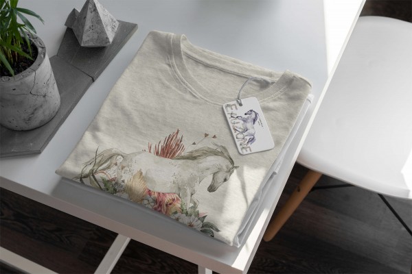 Paul Sinus Art Herren Shirt 100% gekämmte Bio-Baumwolle T-Shirt Aquarell Pferd Blumen Motiv Nachhaltig Ökomode aus Große Rabatte