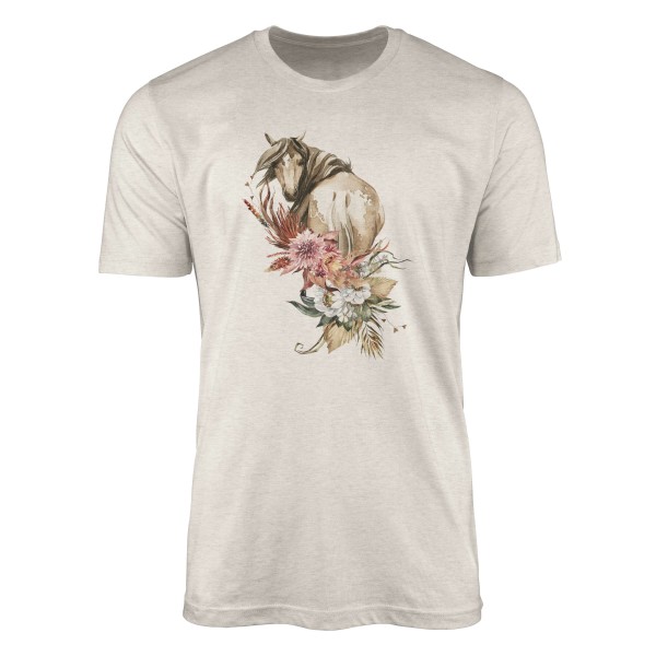 Paul Sinus Art Herren Shirt 100% gekämmte Bio-Baumwolle T-Shirt Aquarell Pferd Blumen Motiv Nachhaltig Ökomode aus