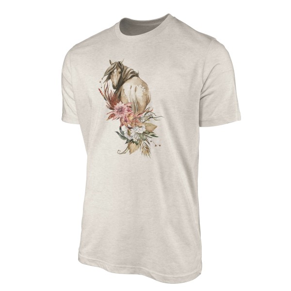 Paul Sinus Art Herren Shirt 100% gekämmte Bio-Baumwolle T-Shirt Aquarell Pferd Blumen Motiv Nachhaltig Ökomode aus Neuheiten