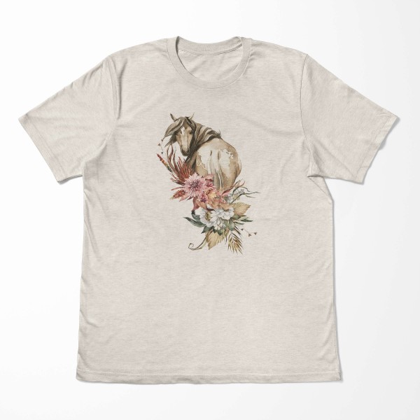 Paul Sinus Art Herren Shirt 100% gekämmte Bio-Baumwolle T-Shirt Aquarell Pferd Blumen Motiv Nachhaltig Ökomode aus Neuheiten