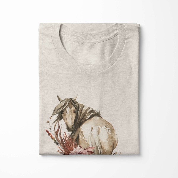 Paul Sinus Art Herren Shirt 100% gekämmte Bio-Baumwolle T-Shirt Aquarell Pferd Blumen Motiv Nachhaltig Ökomode aus Neuheiten