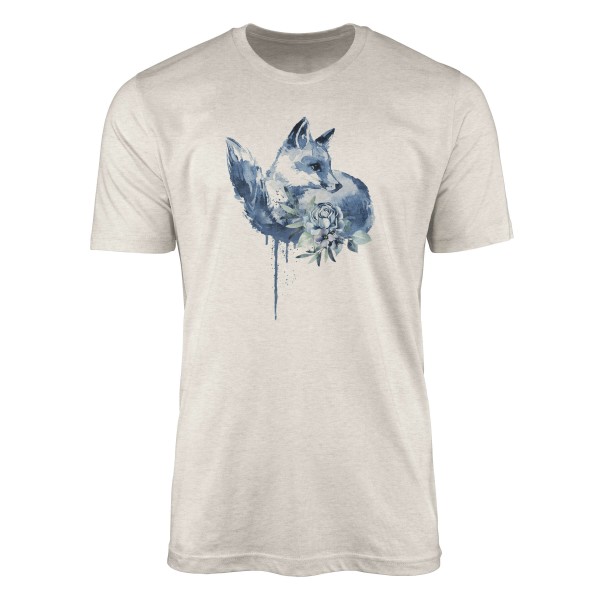 Paul Sinus Art Herren Shirt 100% gekämmte Bio-Baumwolle T-Shirt Aquarell Fuchs Blüte Motiv Nachhaltig Ökomode aus